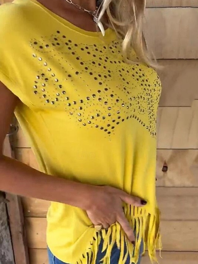 Women's Blouse Rivet Fringe Plain Daily Stylish Basic Short