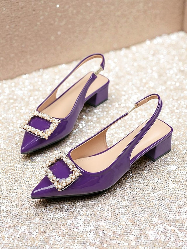 Pumps Toe - Leather Women's Slingback Pointed Purple Patent