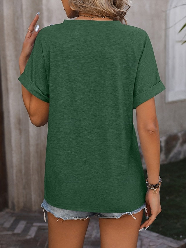 Women's T Shirt Tee Top Buttons Plain Fashion Stylish
