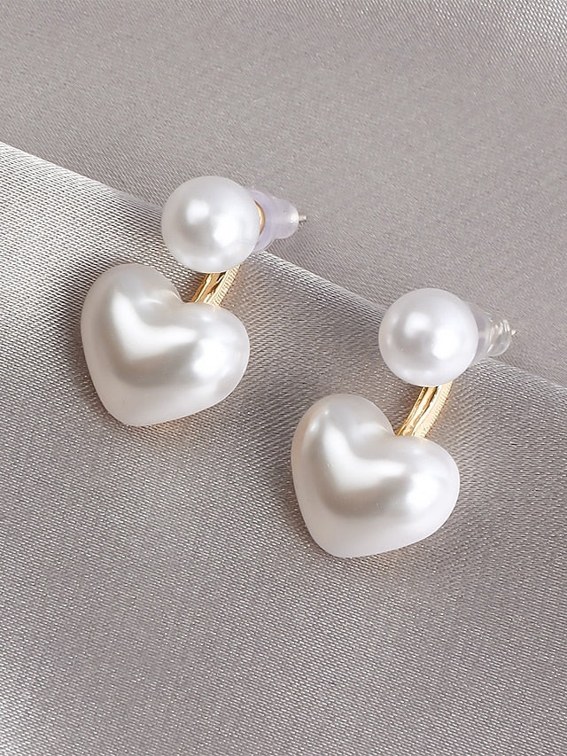 Pearl Earrings – Minimalist Elegant Drop Romantic Heart-Shaped