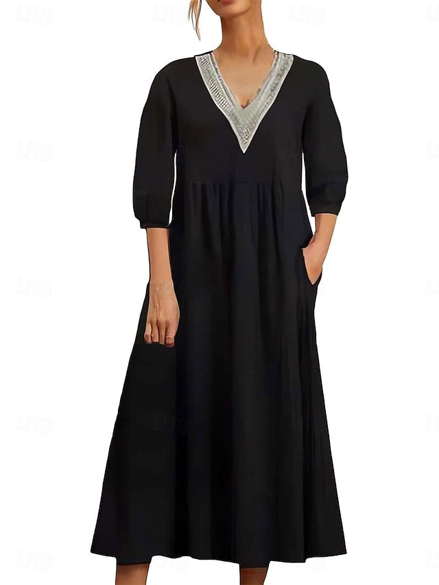 Women's Midi Dress Elegant Vintage Stylish Lantern Sleeve