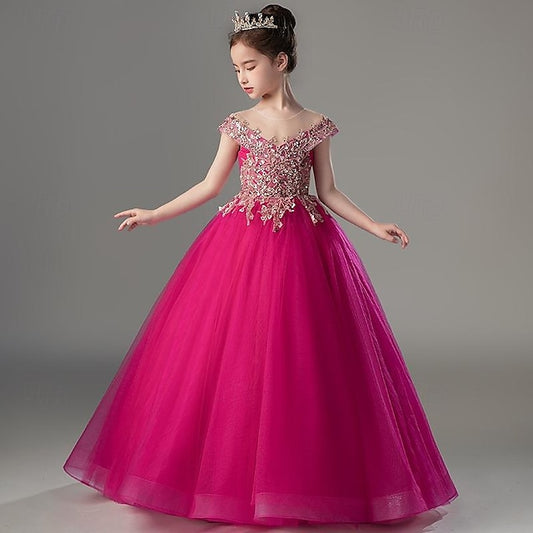 Kids Short Party Dress Sleeve Girls' Solid Color