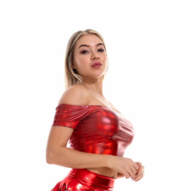 Metallic 1980s Shiny Latex Patent Crop Top PU Leather Off