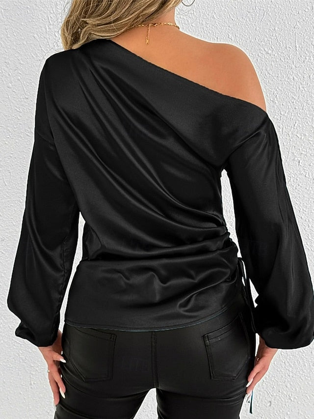 Women's Shirt Elegant Dressy Satin Top Asymmetric Solid