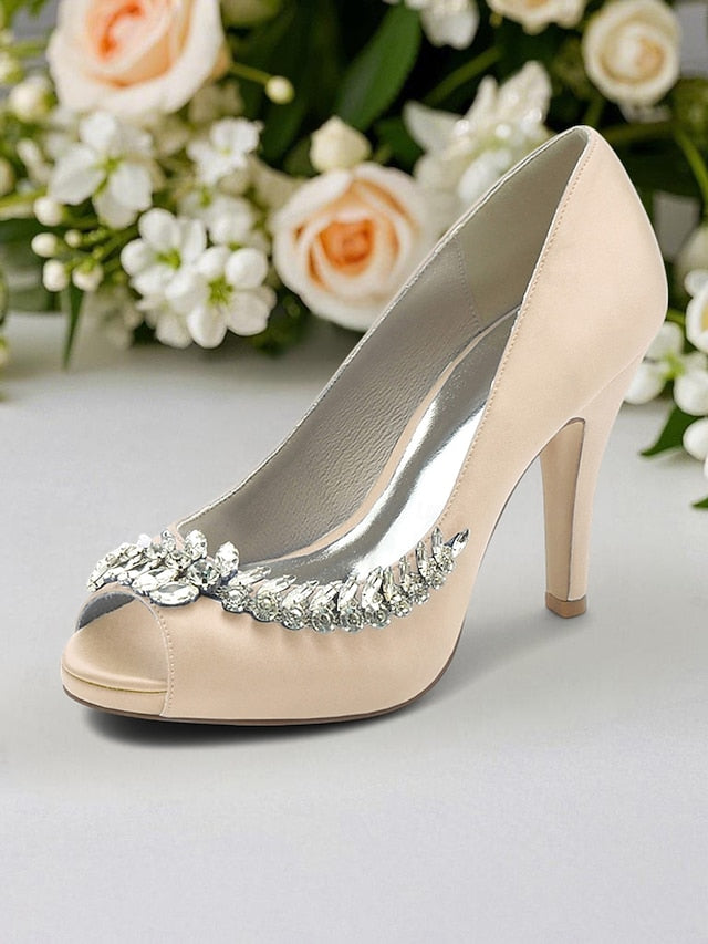Peep-Toe with Crystal – Satin Embellishment Blue Luxury Heels
