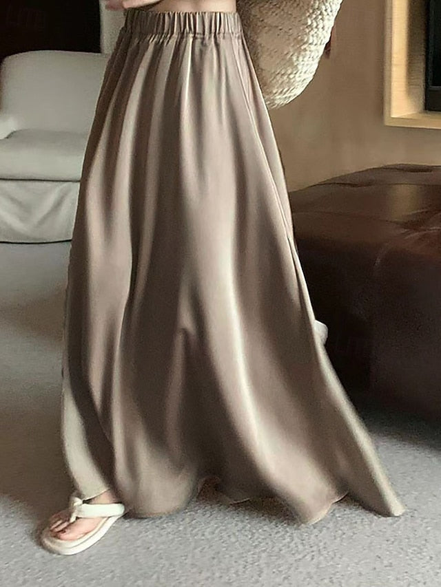 Women's Elegant Fashion Casual Maxi Mid Rise Skirts Plain