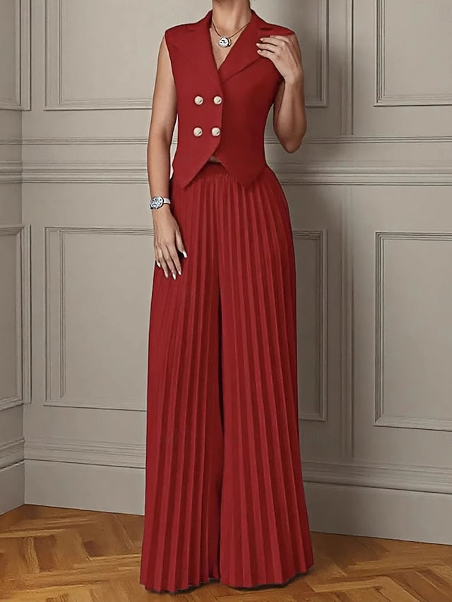 Women's Pants Sets Sleeveless V Neck Solid Color Ruched