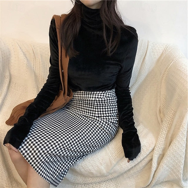 Women's Velvet Elegant Dressy Blouse Solid Color Plain