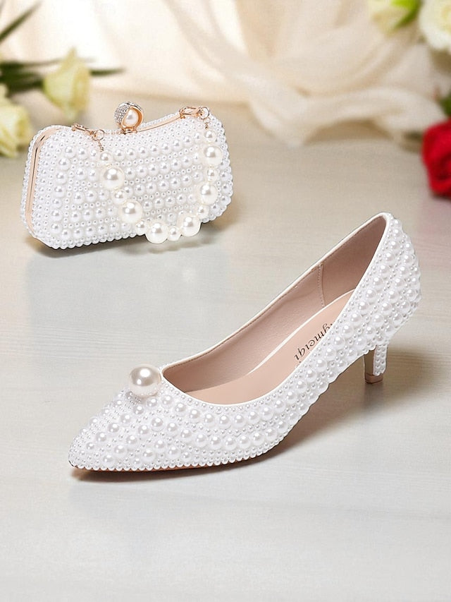 and Kitten Women's Matching Pumps Heel Pearl-Embellished