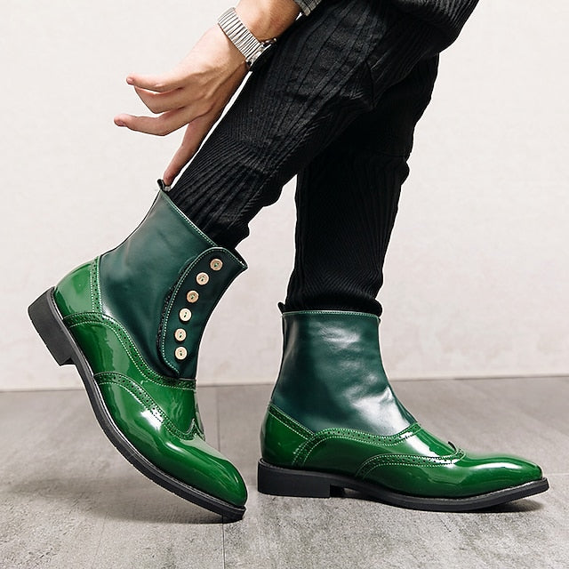 Wingtip Boots Vintage Stylish Button Leather - Green Men's
