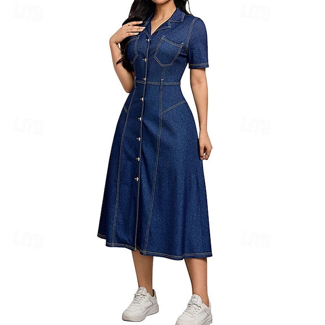 Women's Midi Dress Denim Dress Shirt Dress Casual Dress