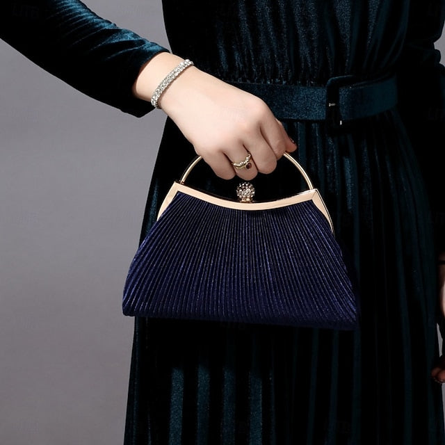 Pleated Elegant Blue Clutch Velvet – Women's Evening Navy