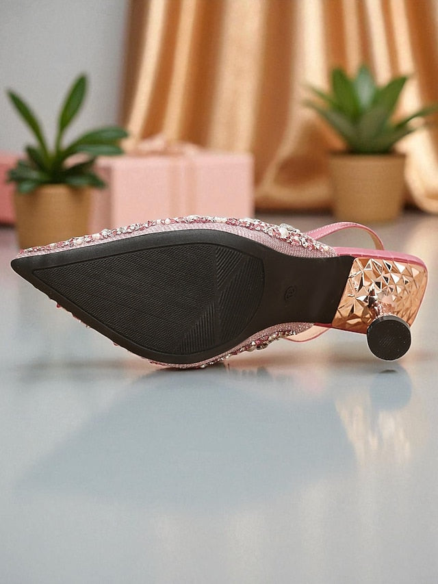 Toe Party - Rhinestone Heels Pointed Women's Slingback Pink