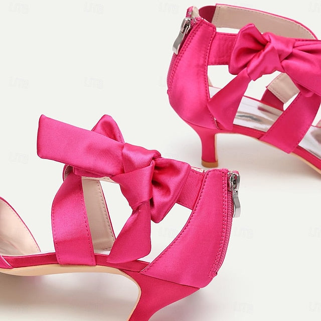 Heel Kitten Women's Shoes Open Bowknot Bridal Wedding