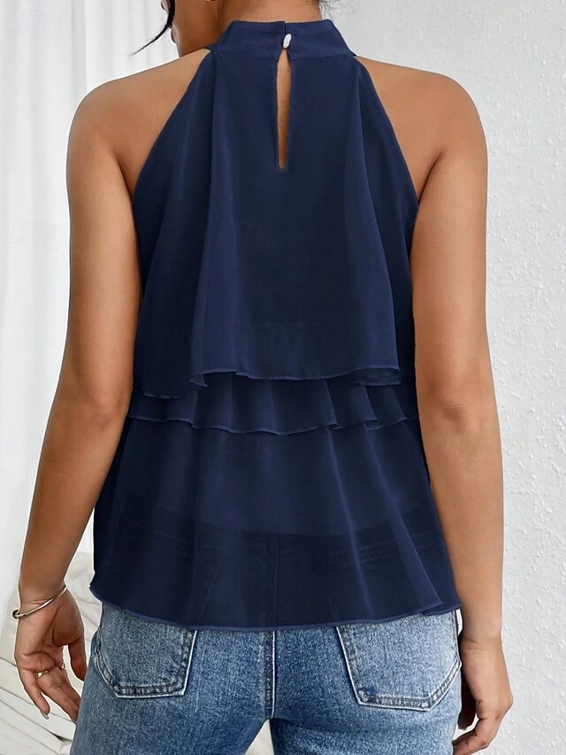 Women's Tank Top Tee Top Ruffle Solid Color Elegant Fashion