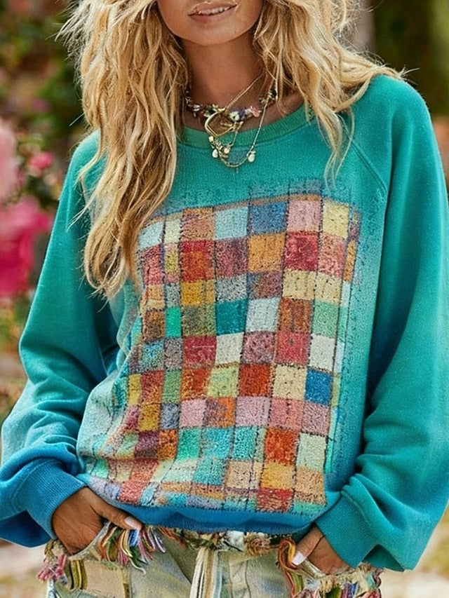 Women's Pullover Sweatshirts Print Plaid Fashion Streetwear