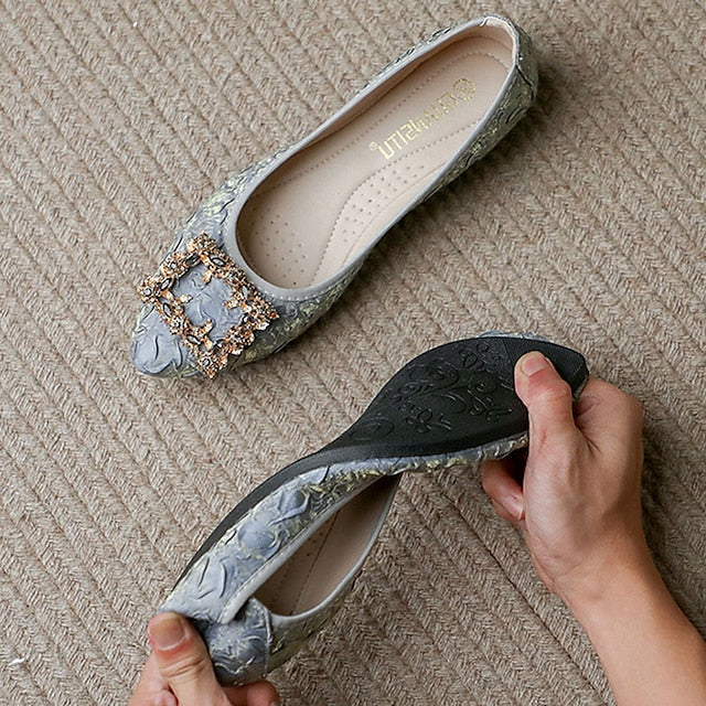 Flats Embellished Wedding Floral Women's - Foldable Crystal