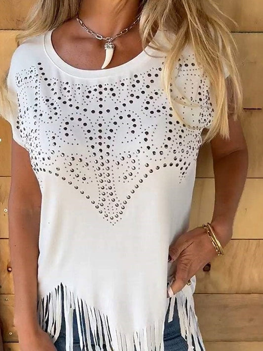 Women's Blouse Rivet Fringe Plain Daily Stylish Basic Short