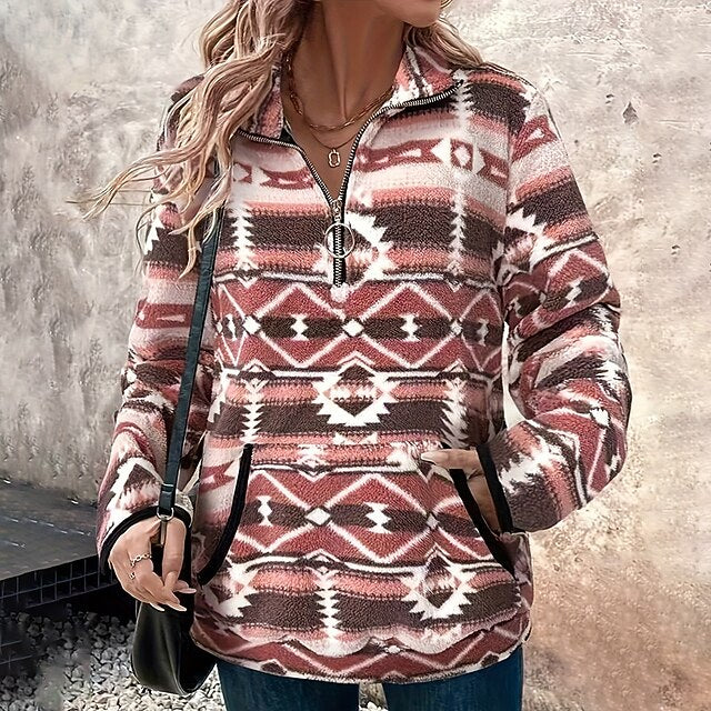Women's Zip Up Sweatshirt Double Fuzzy Sweatshirt Thick