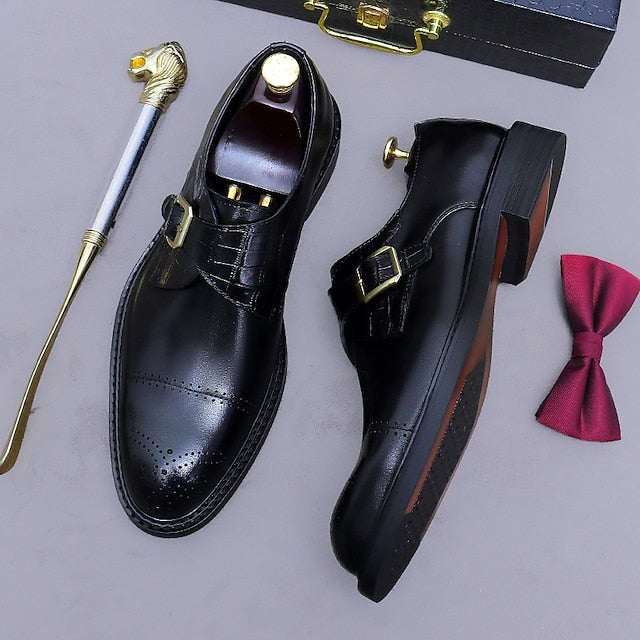 Monk Strap Leather First Black Shoes- Genuine Men's