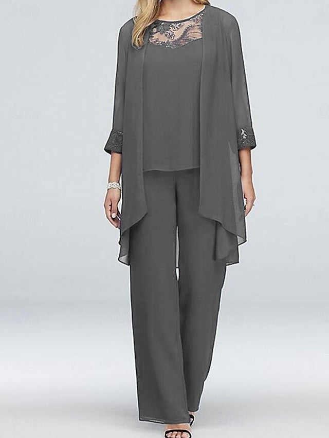 Neck Mother Piece Elegant Crew the Vintage 3 of Dress Bride