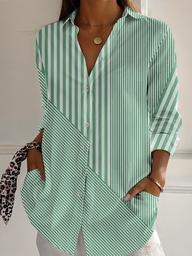 Women's Shirt Buttons Print Striped Active Daily Stylish