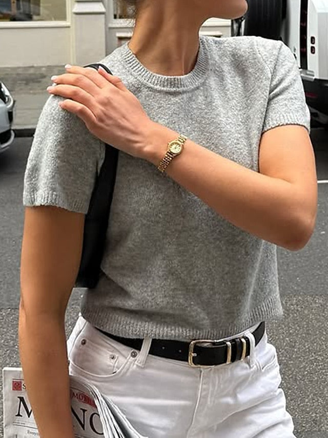 Women's Wool T Shirt Solid Color Fashion Casual Short