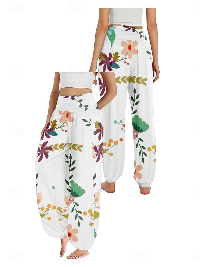 Women's Faux Cotton Linen Wide Leg Pants Trousers Ethnic