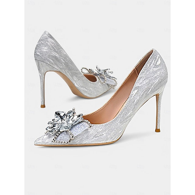 Women High Heels Sparkling Shoes for – Silver Wedding Glitter