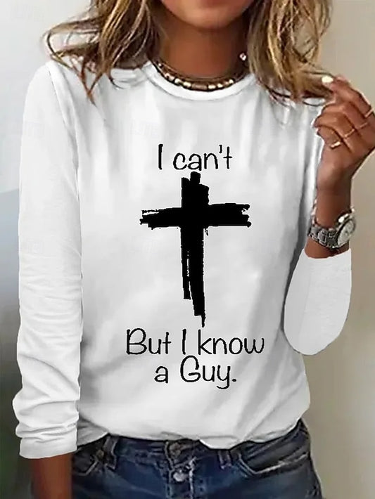 Women's T shirt Long Sleeve Letter Cross Casual Long Sleeve