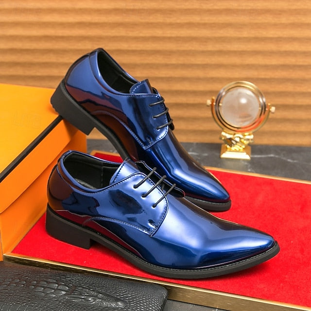 Formal for Green Leather Patent Shoes Glossy Men Lace-Up –