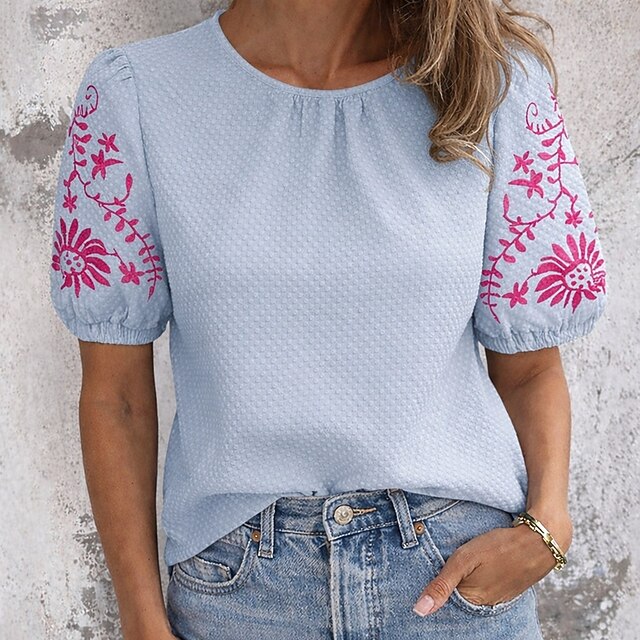 Women's T Shirt Embroidered Polka Dots Vintage Stylish