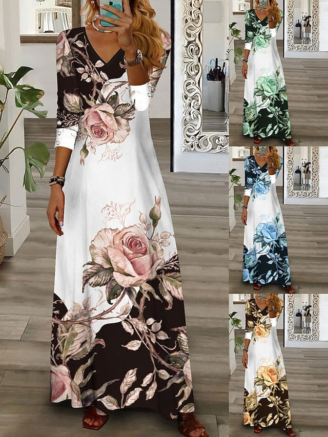 Women's Maxi Dress Casual Dress Floral Print V Neck Maxi
