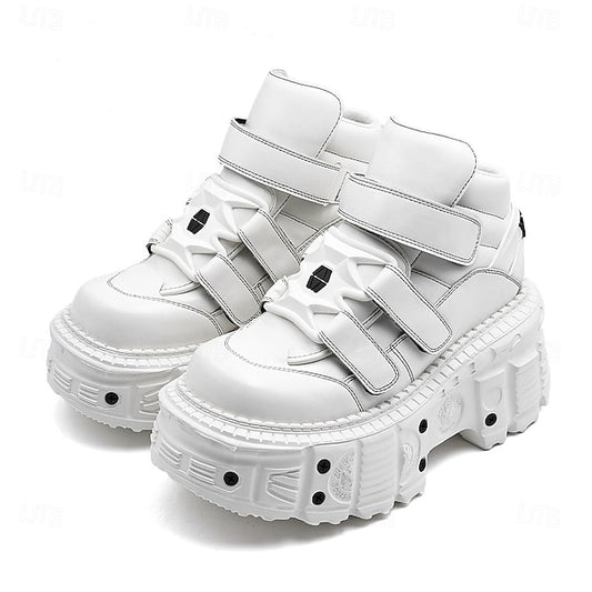 Women's White Platform Gothic Sneakers - Chunky Velcro High