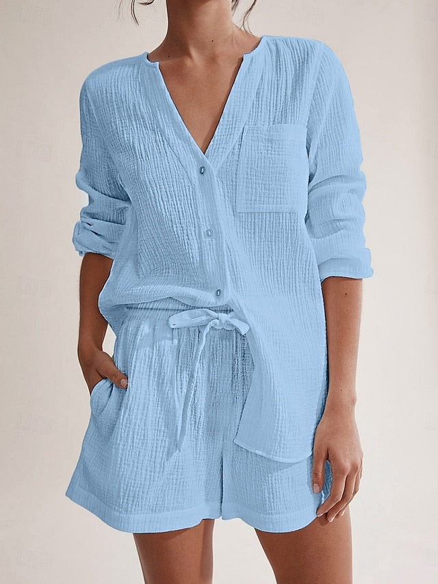 Women's Two Piece Sets Shorts Sets Bolero Top Long Sleeve V