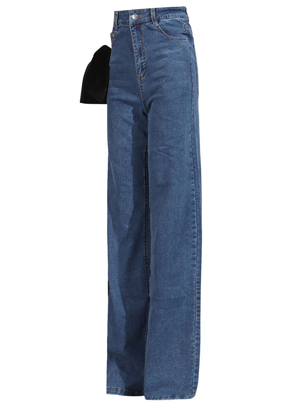 Rote schicke gebundene gerade Jeans mit hoher Taille und Knöpfen 