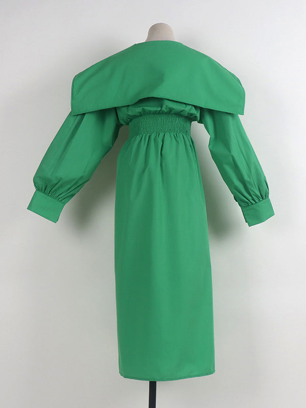 Pleated Black Asymmetric Lapel Waisted Long High Modern Belted