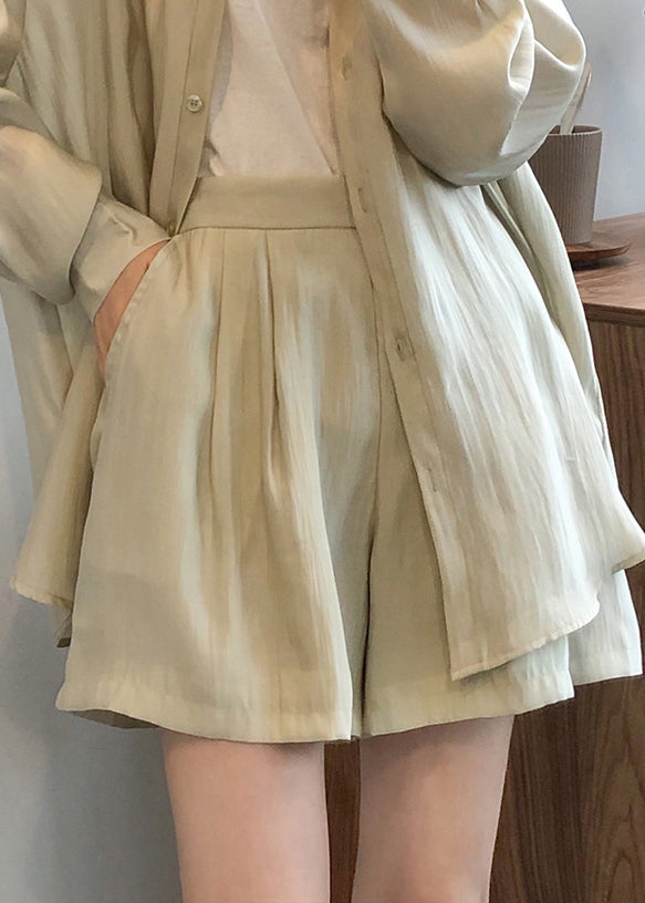Up Light Lace Silk Women Two Pieces Spring Green Solid Set