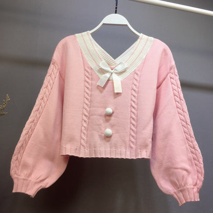 Pink/Yellow/Blue Sweet Bow Short Sweater AU1001