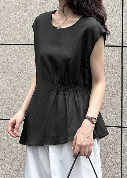 Dark Gray Side Open Cotton Top O Neck Sleeveless AF1026