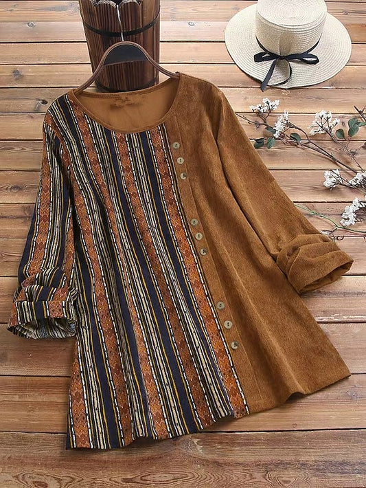 Women's Blouse Patchwork Floral Vintage Casual Long Sleeve