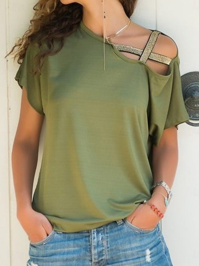 Women's T Shirt Tee Top Patchwork Solid Color Stylish