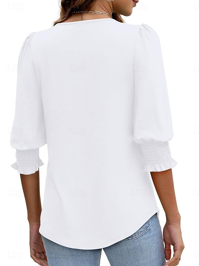 Women's Blouse Solid Color Stylish Casual 3/4 Length Sleeve