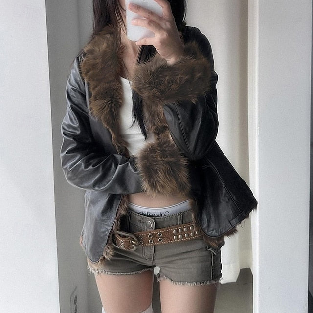 Casual Women's Comfortable Fur Collar Buttons Jacket Warm