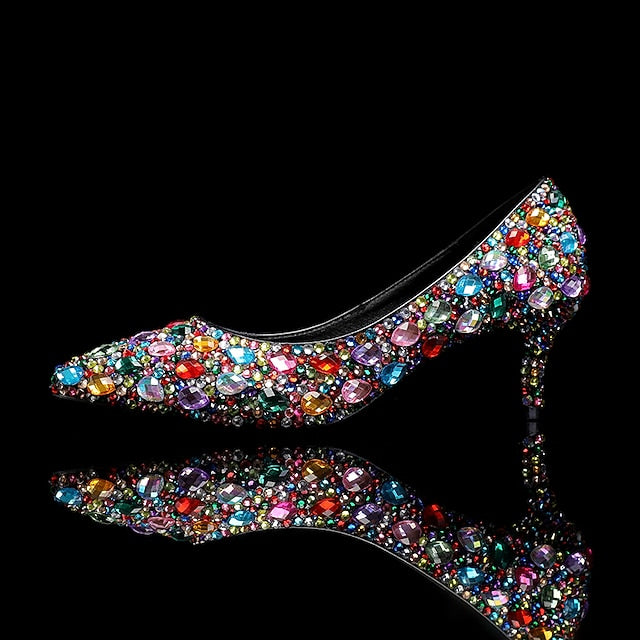 Crystal-Embellished Heel Kitten Shoes Matching and Women's
