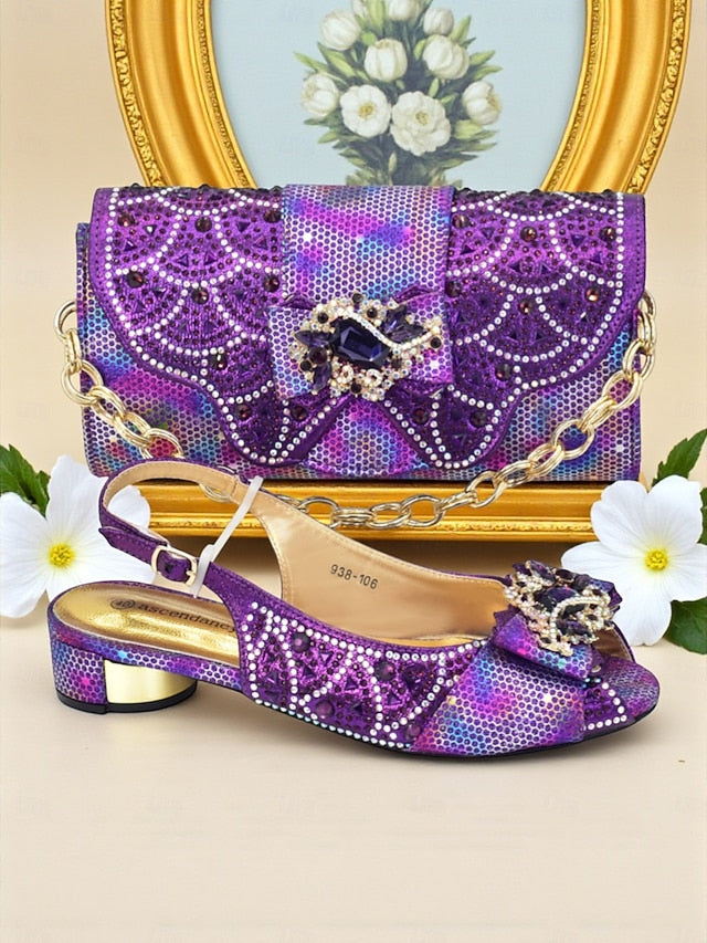 and Women's Matching Heels Clutch Slingback Gold Rhinestone