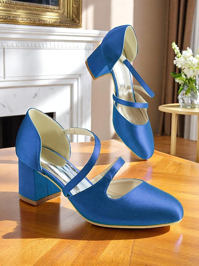 Jane 1950s Mary Elegant Green – Satin Block Heels Women's