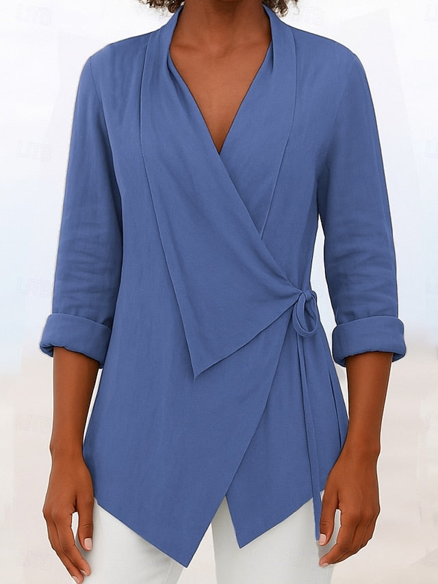 Women's Blouse Lace up Plain Stylish Modern Long Sleeve V
