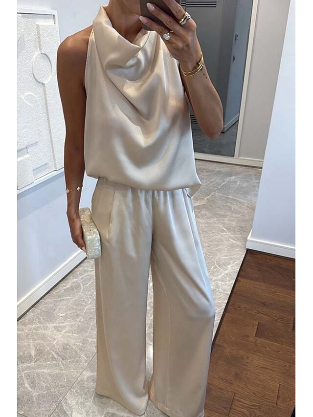 Women's Pants Sets Bolero Top Sleeveless Halter Neck Solid