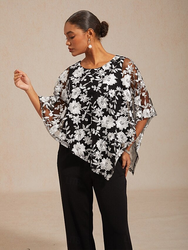 Women's Blouse Lace Tops Lace Embroidered Floral Elegant